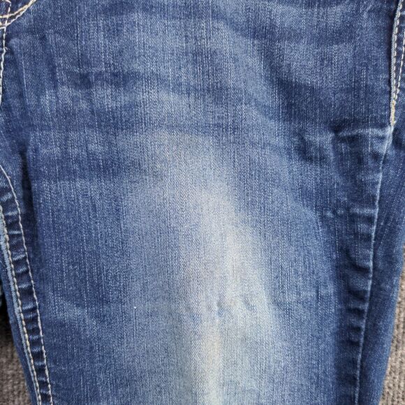 WallFlower Womens Cuffed Cropped Jeans Blue Size 11 Faded Whiskers 2-Button - Picture 6 of 16